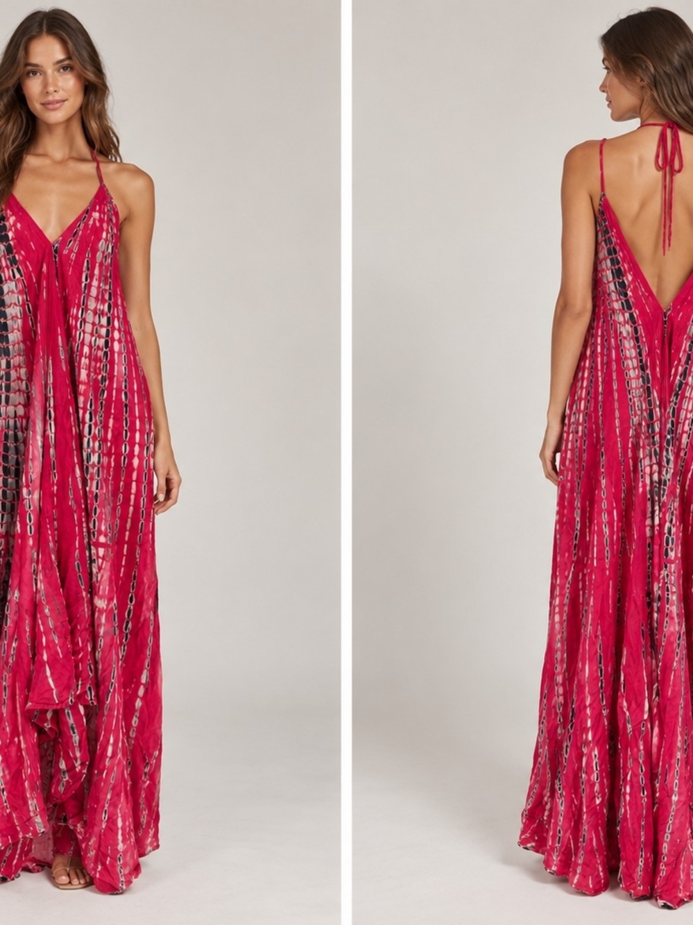 Women’s Fuchsia Tie-Back Halter Maxi Dress